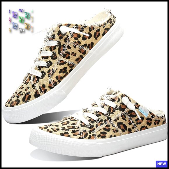 Shoes - Canvas Mules Memory Foam Slip-On Backless Fashion Sneakers Comfortable Holiday